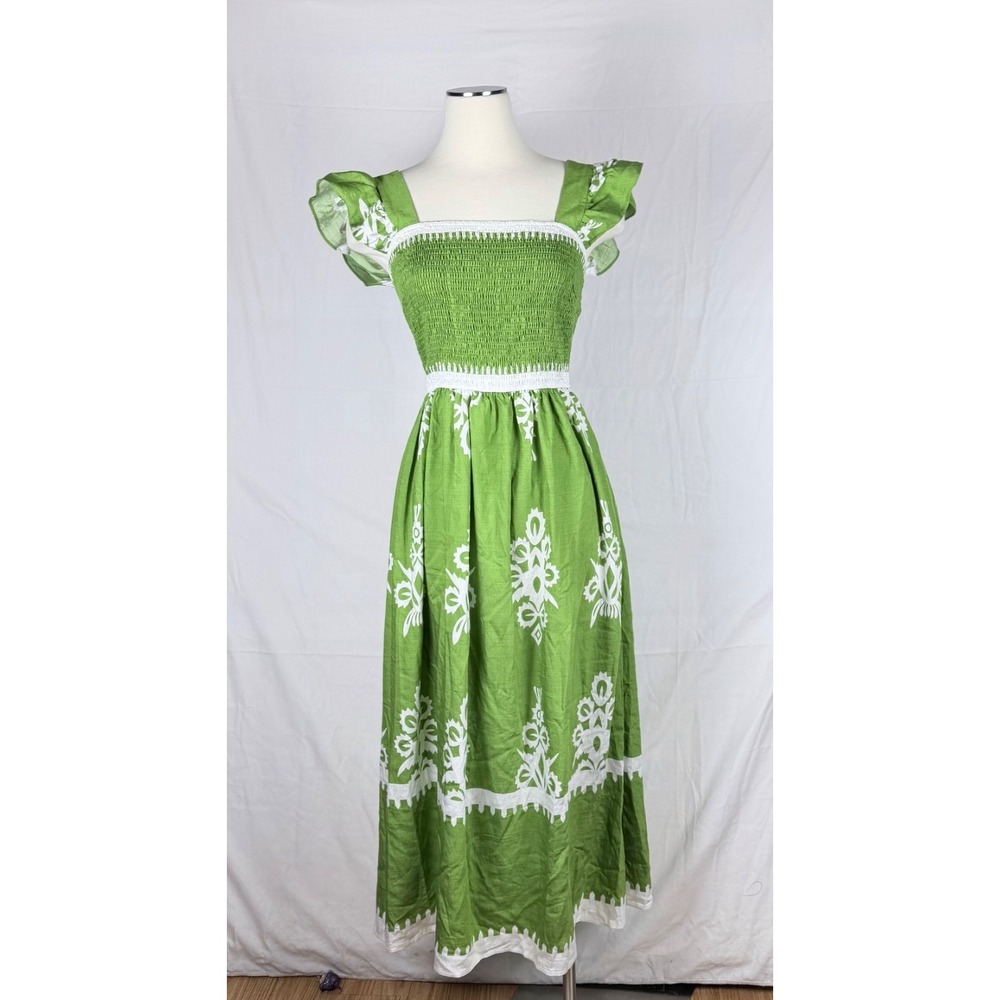 BTFBM Sleeveless Maxi Dress M Smocked Pockets Fiesta Summer Resort Tropical - Picture 10 of 11